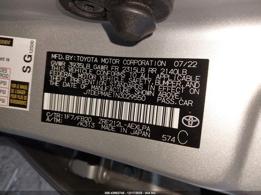 2022 Toyota Corolla Le 12