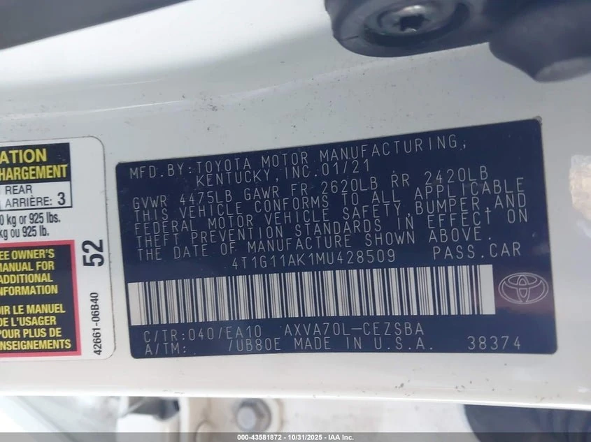2021 Toyota Camry Se 9