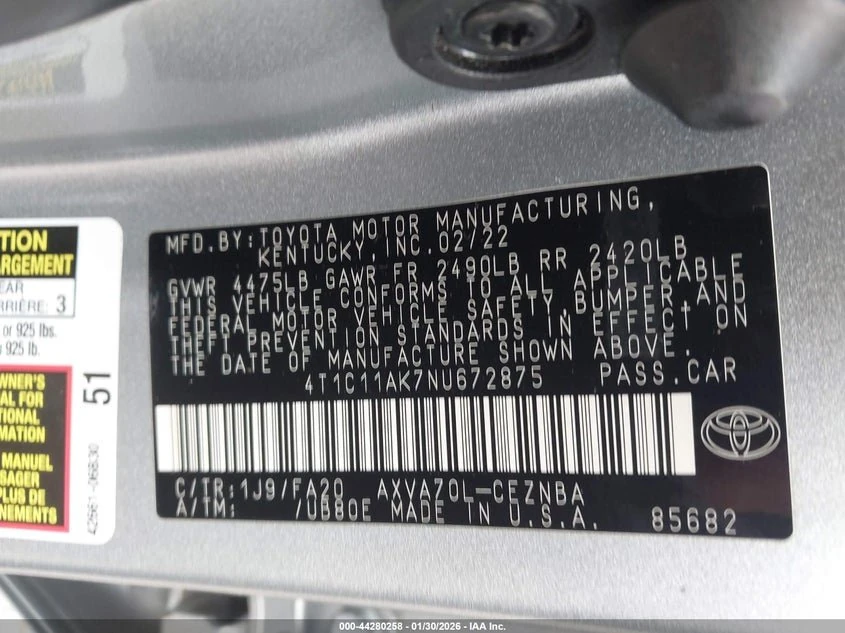 2022 Toyota Camry Le 16