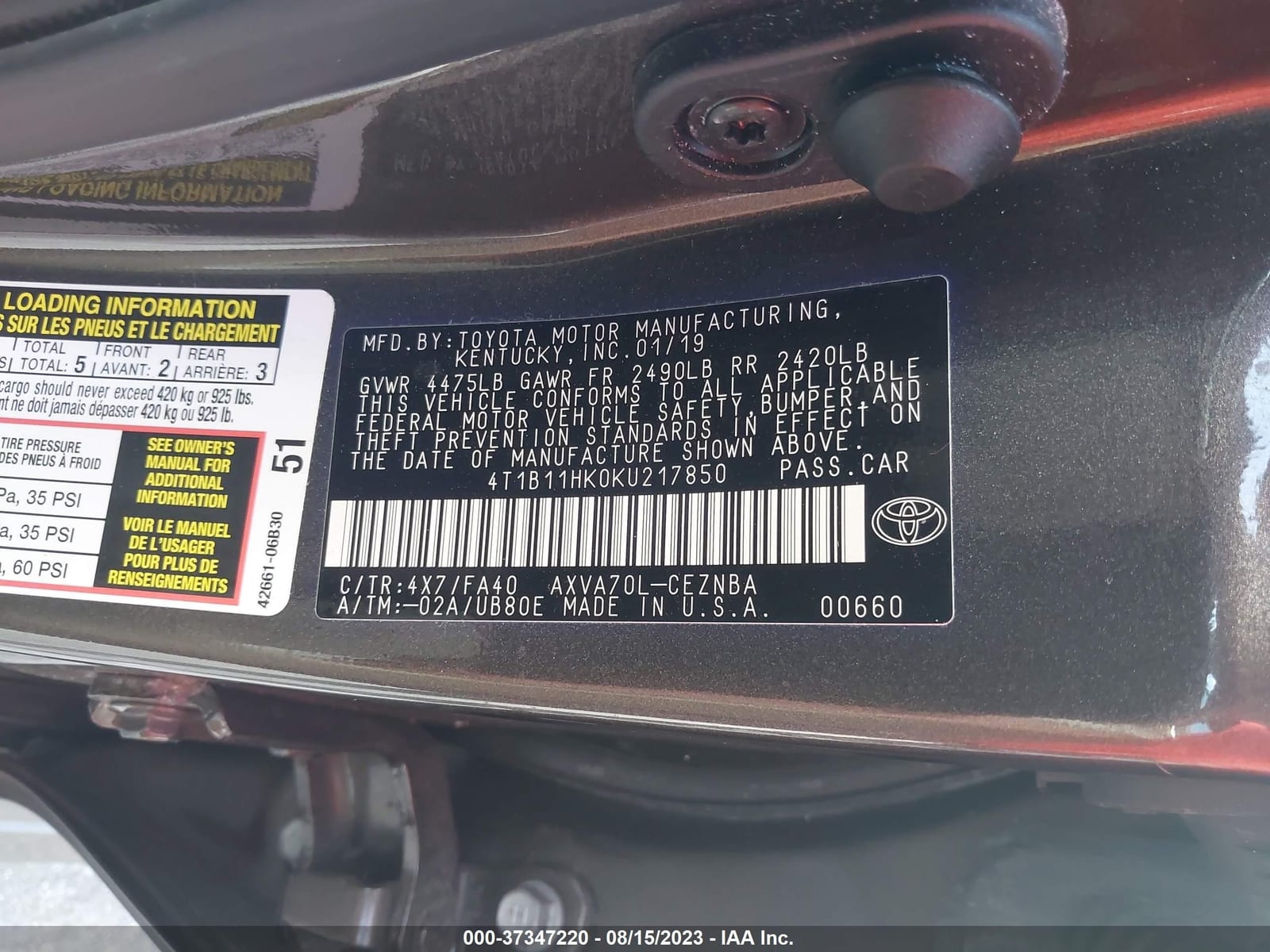 2019 Toyota Camry Le/Se/Xle/L 10